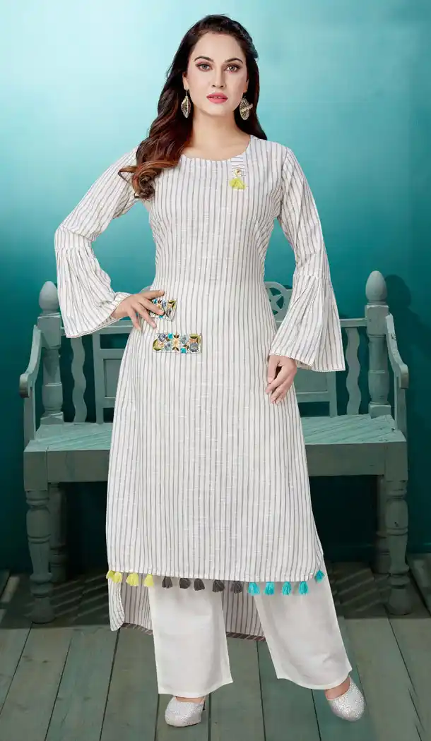 Adorable Off White Color Cotton Party Wear Readymade Salwar Kameez - 540166609