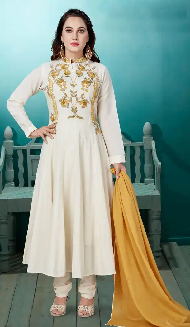 Ravishing Off White Color Cotton Party Wear Readymade Salwar Kameez - 540166611