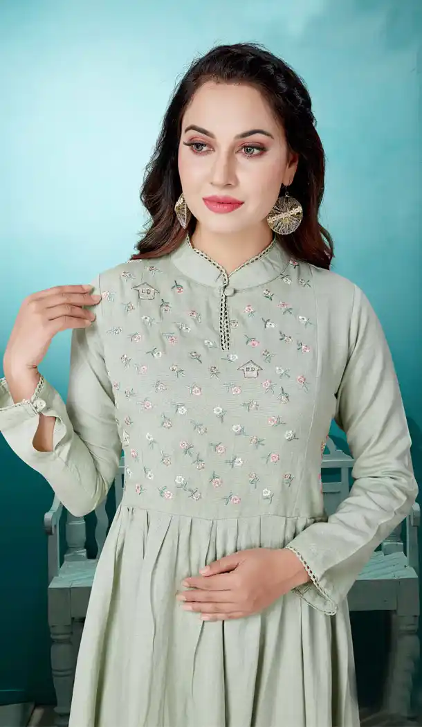 Dusti Pista Color Cotton Party Wear Readymade Salwar Kameez - 540166612