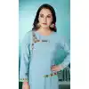 Majesty Aqua Blue Color Cotton Party Wear Readymade Salwar Kameez