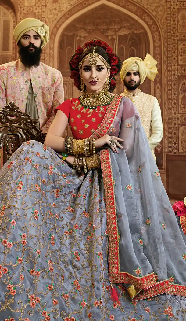 Grey Color Organza Silk Heavy Designer Lehenga Choli - 65285438