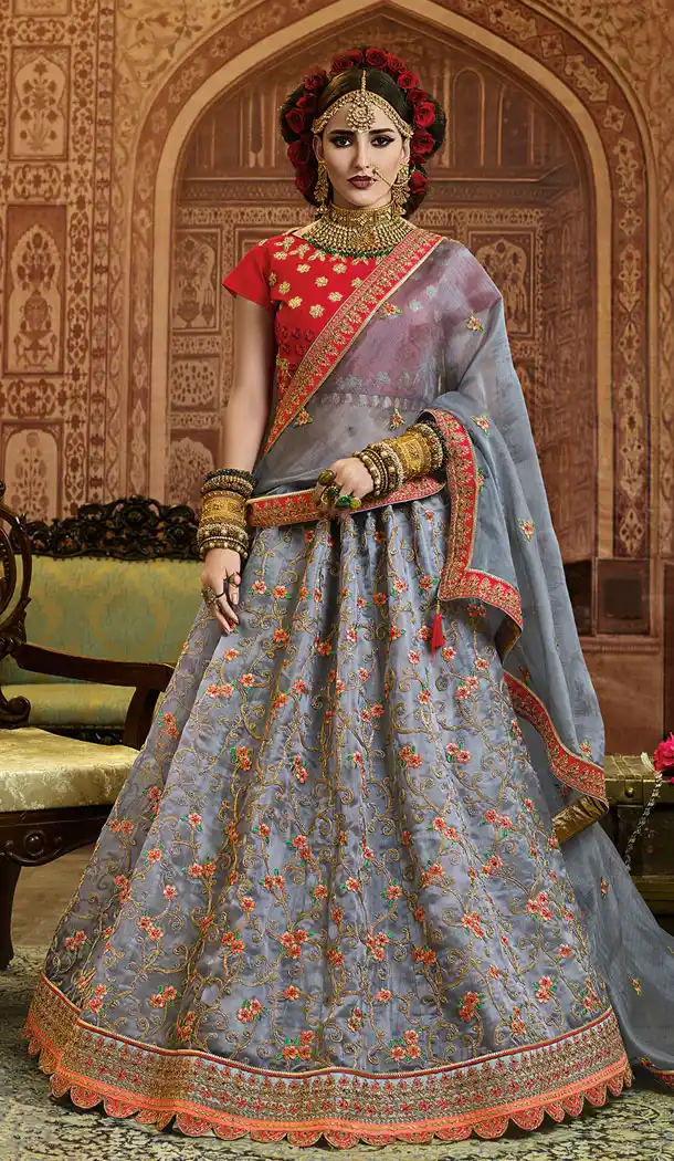 Grey Color Organza Silk Heavy Designer Lehenga Choli - 65285438
