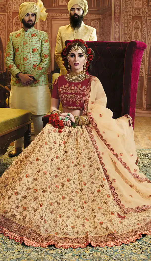 Cream Color Organza Silk Heavy Designer Lehenga Choli - 65285439