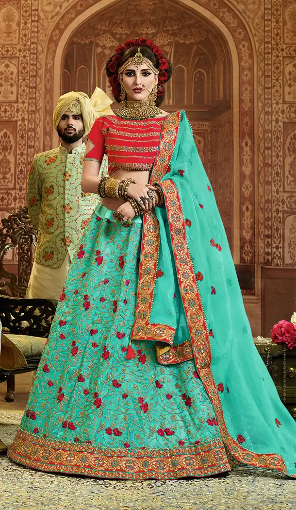 Blue Color Organza Silk Heavy Designer Lehenga Choli - 65285441