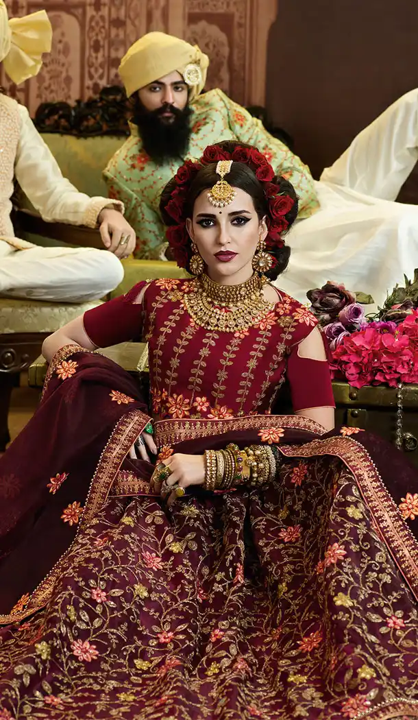 Maroon Color Organza Silk Heavy Designer Lehenga Choli - 65285442
