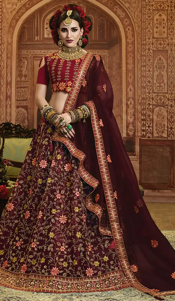 Maroon Color Organza Silk Heavy Designer Lehenga Choli - 65285442