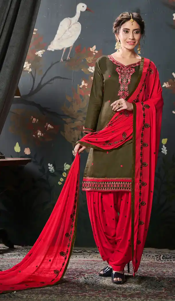 Dazzling Tan Color Jam Silk Cotton Punjabi Style Patiyal Salwar Kameez - 539966602