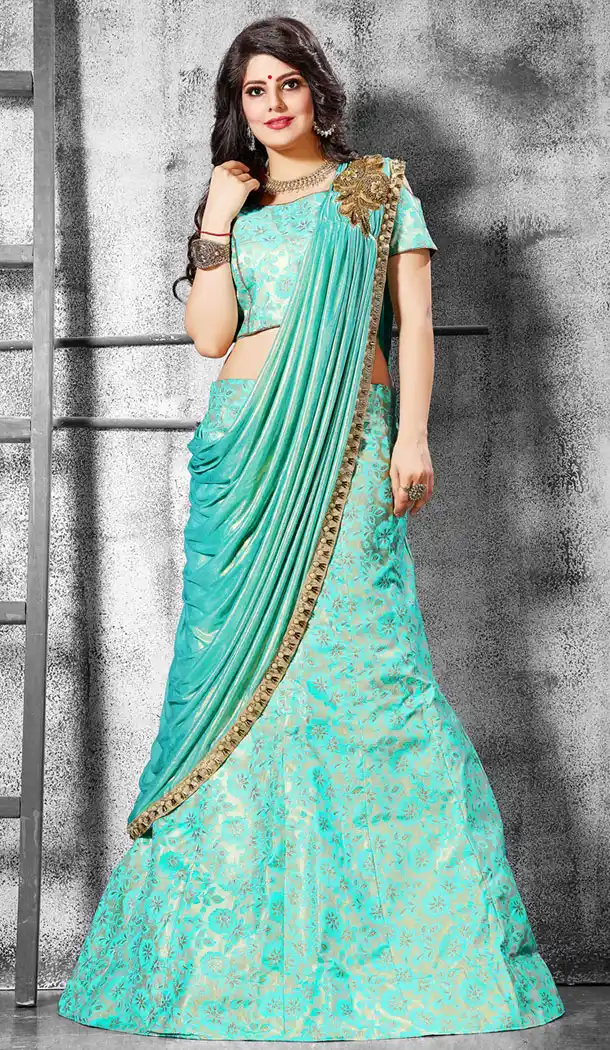 Sky Blue Color Banarasi Silk Party Wear Fancy Lehenga Choli - 535065795