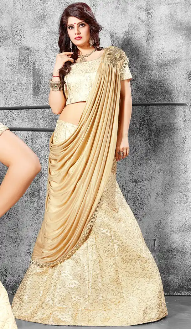 Beige Color Banarasi Silk Party Wear Fancy Lehenga Choli - 535065798