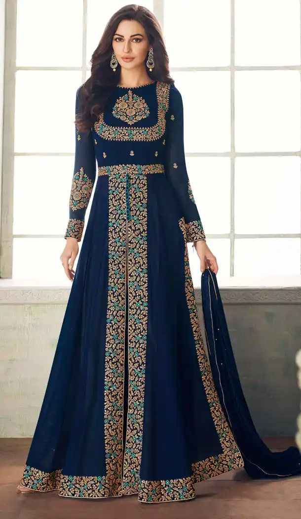 Enigmatic Blue Color Real Georgette Abaya Style Pakistani Long Salwar Kameez - 540966886