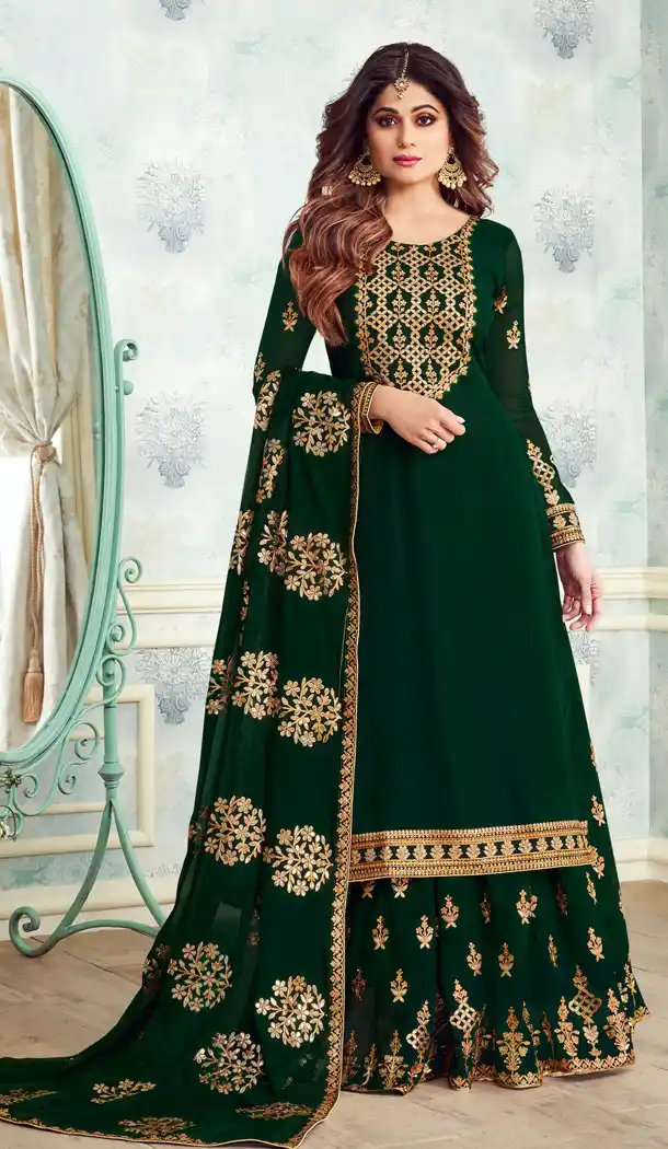 Green Color Real Georgette Pakistani Style Designer Palazzo Salwar Kameez - 541066888