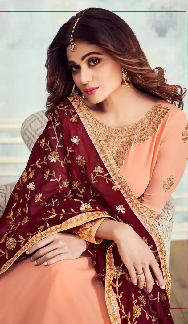Peach Color Real Georgette Pakistani Style Designer Palazzo Salwar Kameez - 541066890