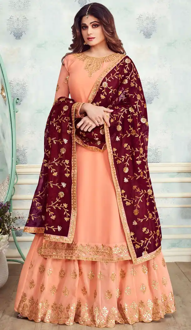 Peach Color Real Georgette Pakistani Style Designer Palazzo Salwar Kameez