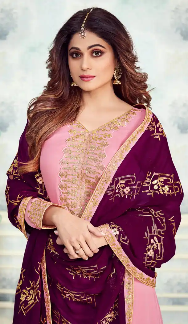 Pink Color Real Georgette Pakistani Style Designer Palazzo Salwar Kameez - 541066891