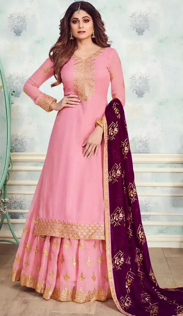 Pink Color Real Georgette Pakistani Style Designer Palazzo Salwar Kameez - 541066891