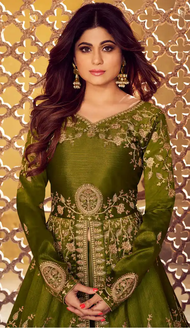 Mehendi Green Color Mulberry Silk Designer Abaya Style Salwar Kameez - 541166894