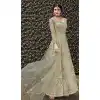Light Pista Color Net Designer Long Abaya Style Salwar Kameez