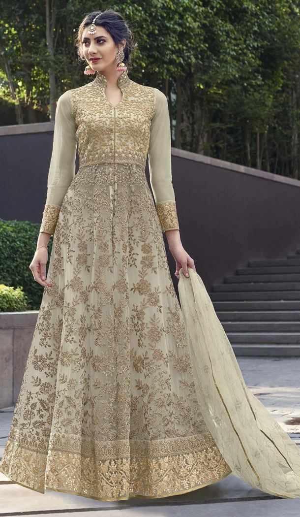 Attractive Light Pista Color Net Designer Long Abaya Style Salwar Kameez - 542166990