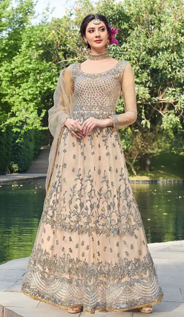 Baby Pink Color Net Designer Long Abaya Style Salwar Kameez - 542166991