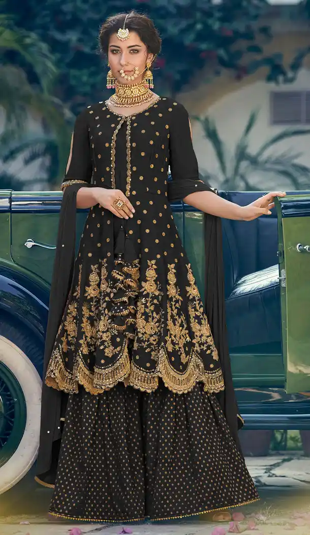 Contemporary Black Color Rangoli Georgette Designer Party Wear Salwar Kameez - 542367020