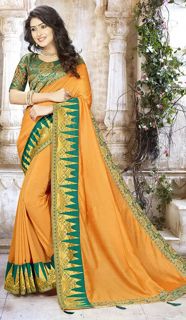 Musturd Yellow Color Chinon Silk Treditional Wear Saris Blouse - 65405541