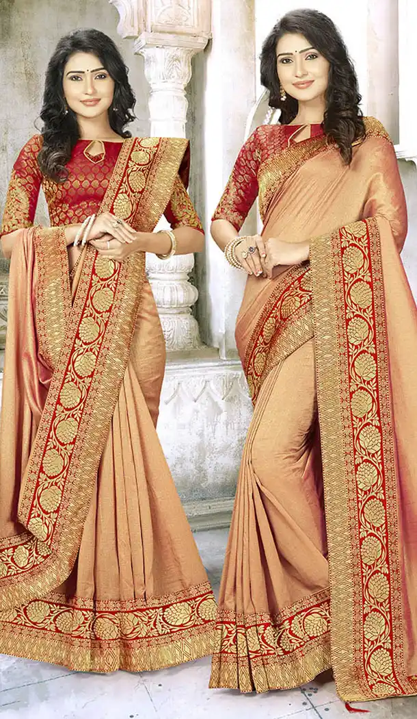 Scintillating Peach Color Chinon Silk Treditional Wear Saris Blouse - 65405542
