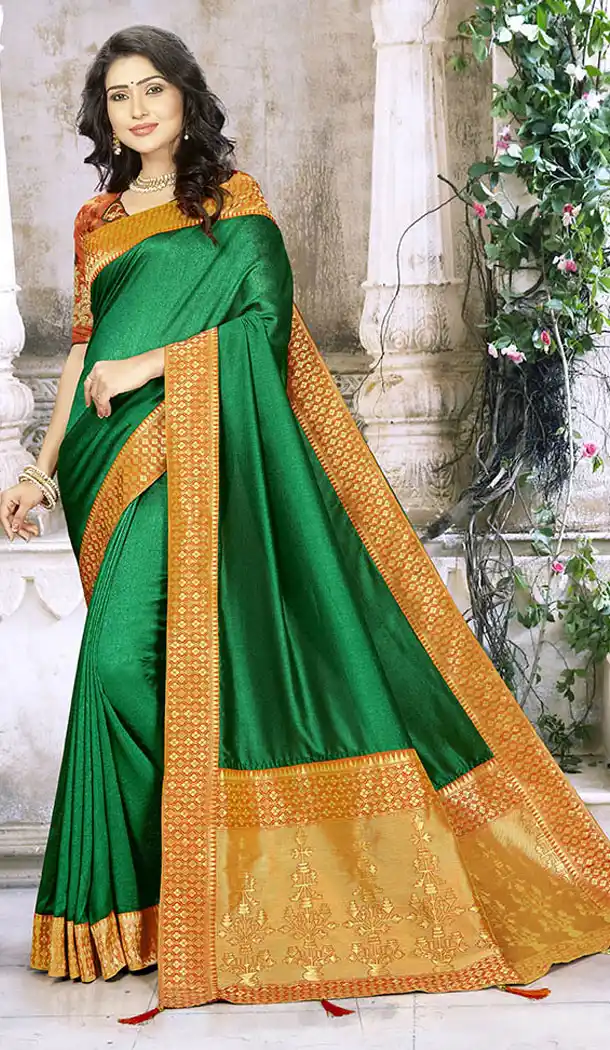 Enigmatic Green Color Chinon Silk Treditional Wear Saris Blouse - 65405543