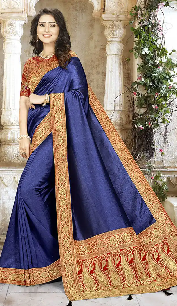 Royal Blue Color Chinon Silk Treditional Wear Saris Blouse - 65405544