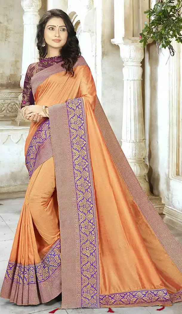 Vivacious Orange Color Chinon Silk Treditional Wear Saris Blouse