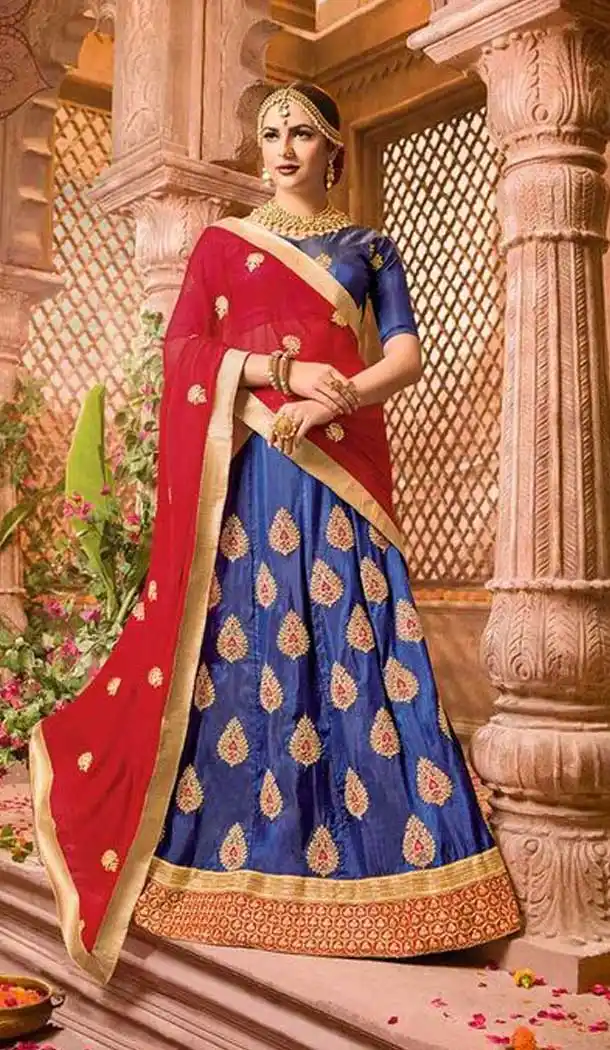Royal Blue Color Art Silk Embroidery Party Wear Lehenga Choli  - 65455589
