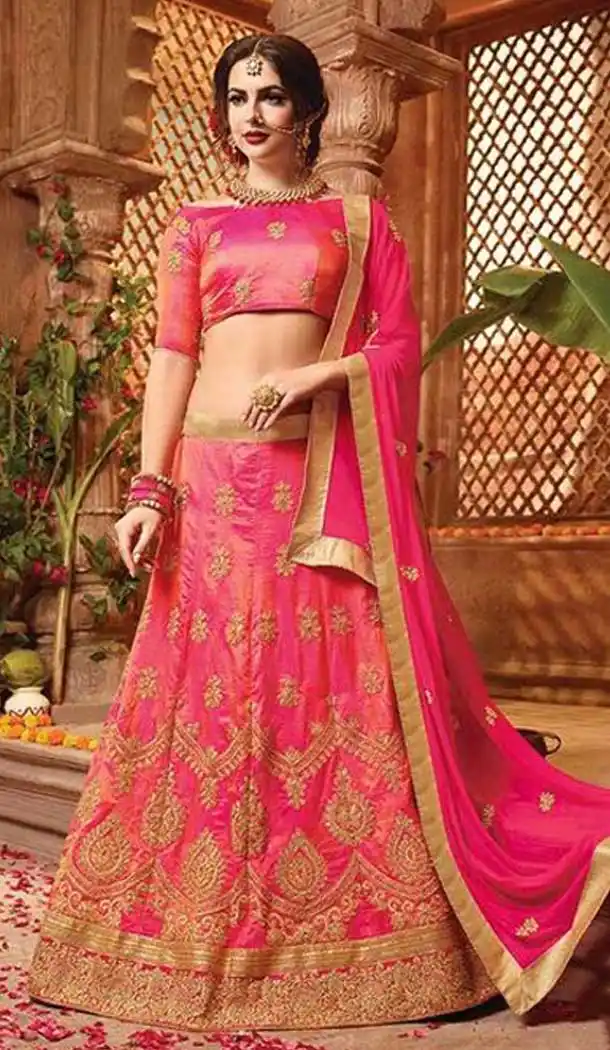 Dark Pink Color Art Silk Embroidery Party Wear Lehenga Choli - 65455591