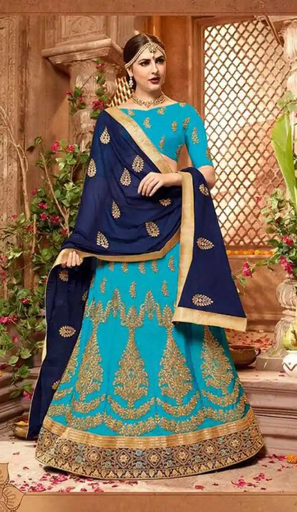Blue Color Art Silk Embroidery Party Wear Lehenga Choli - 65455592