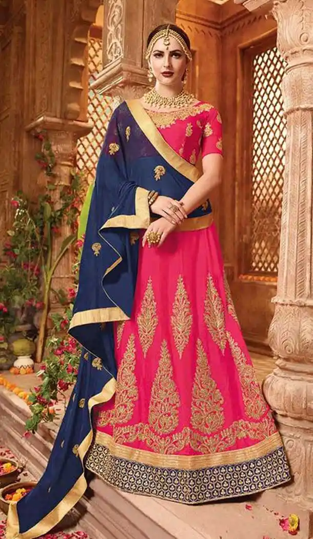 Dark Pink Color Art Silk Embroidery Party Wear Lehenga Choli - 65455596