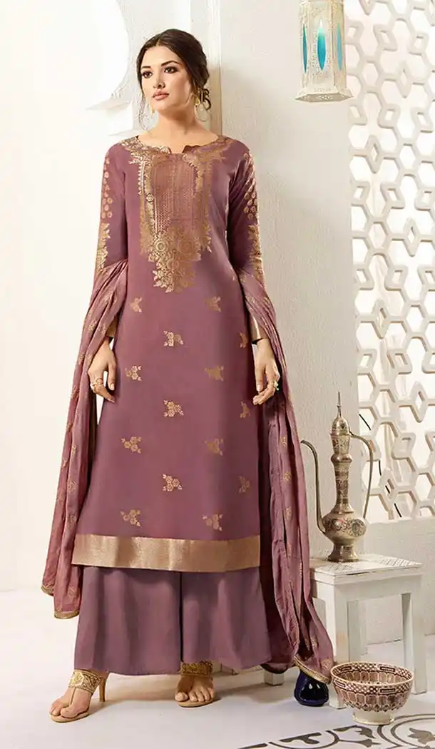 Mauve Color Banarasi Silk Evening Party Wear Palazzo Salwar Kameez - 65505641