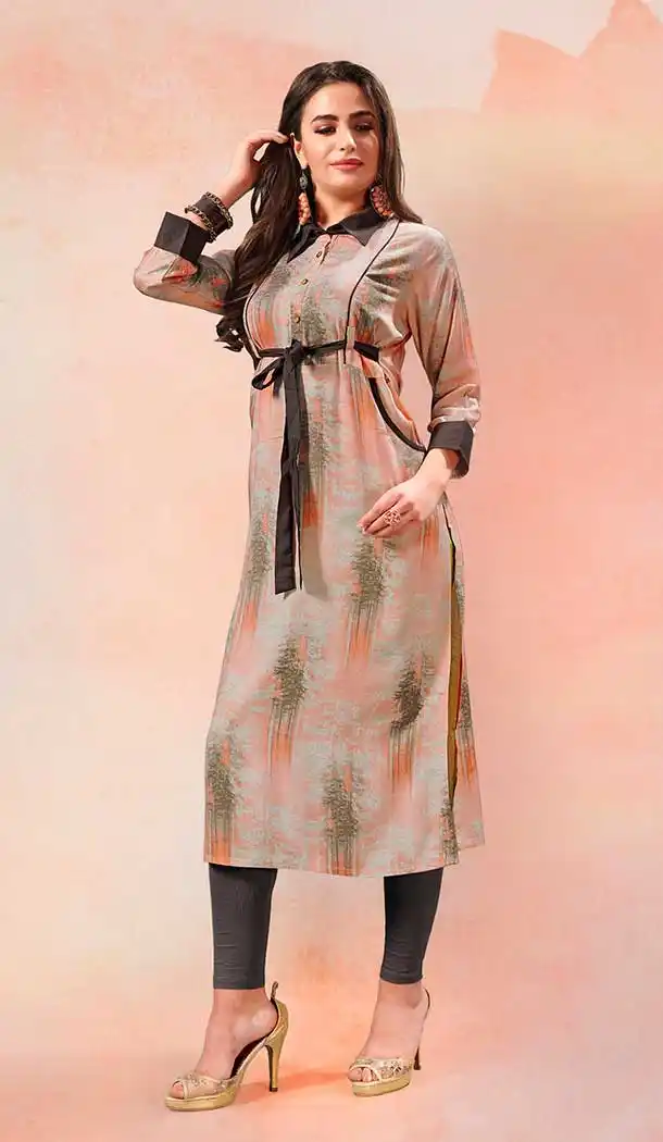 Grey Color Rayon Casual Party Wear Readymade Kurti - 65535662