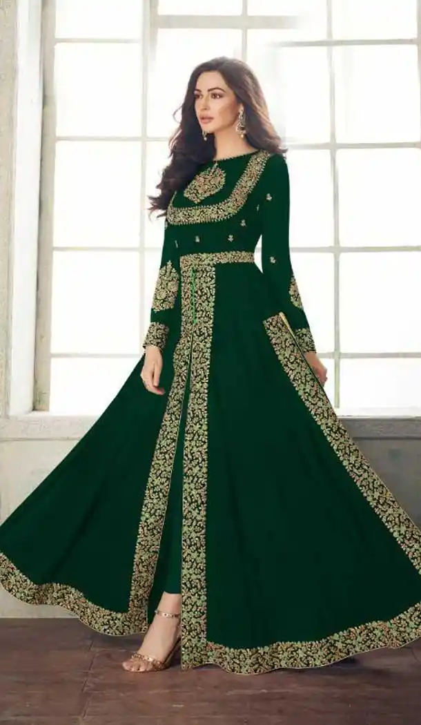 Attractive Green Color Real Georgette Achkan Style Pakistani Churidar Suit - 546068151