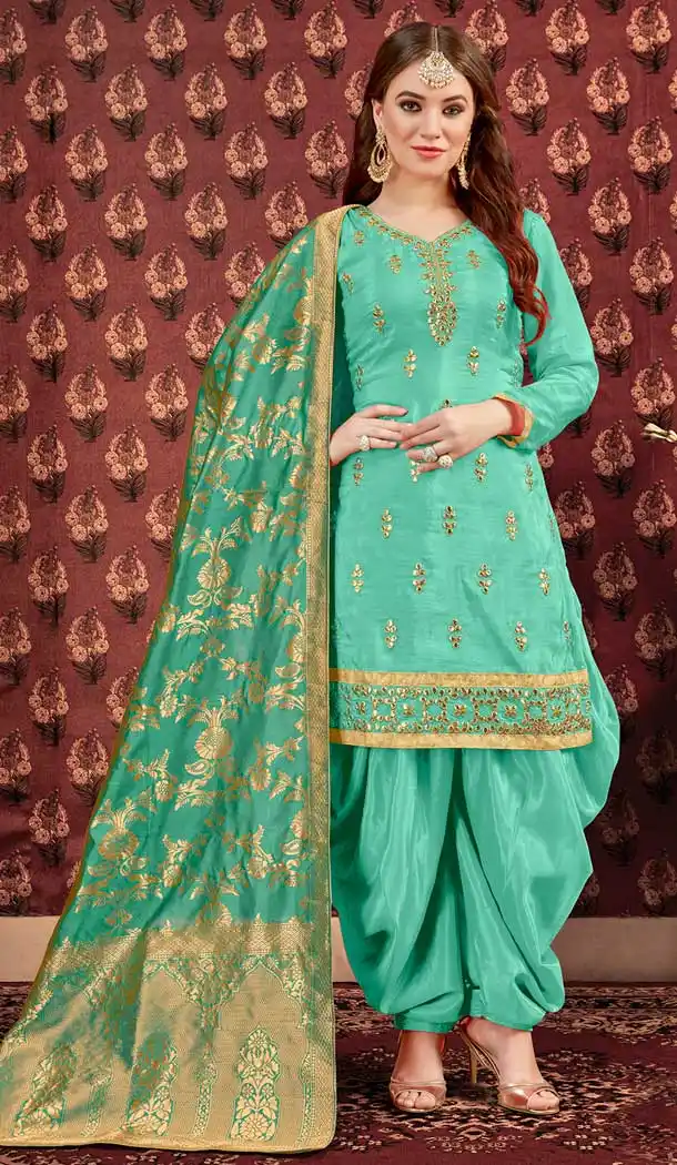 Charming Aqua Green Viscose Upada Punjabi Style Patiyala Salwar Suit - 546468192