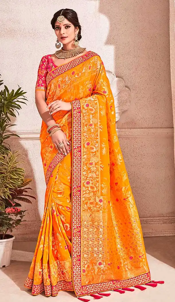 Orange Color Dolla Pure Viscos Treditional Designer Saree Blouse - 546868224