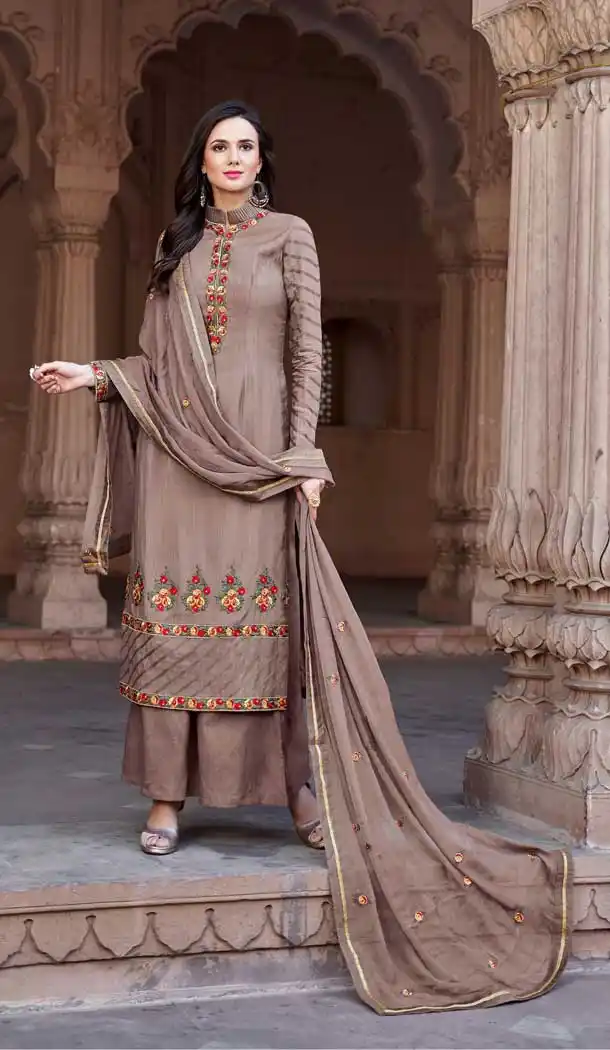 Umber Color Fancy Georgette Evening Party Wear Salwar Kameez - 389258816