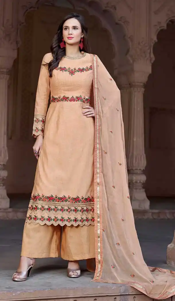 Light Orange Color Fancy Georgette Evening Party Wear Salwar Kameez - 389258818