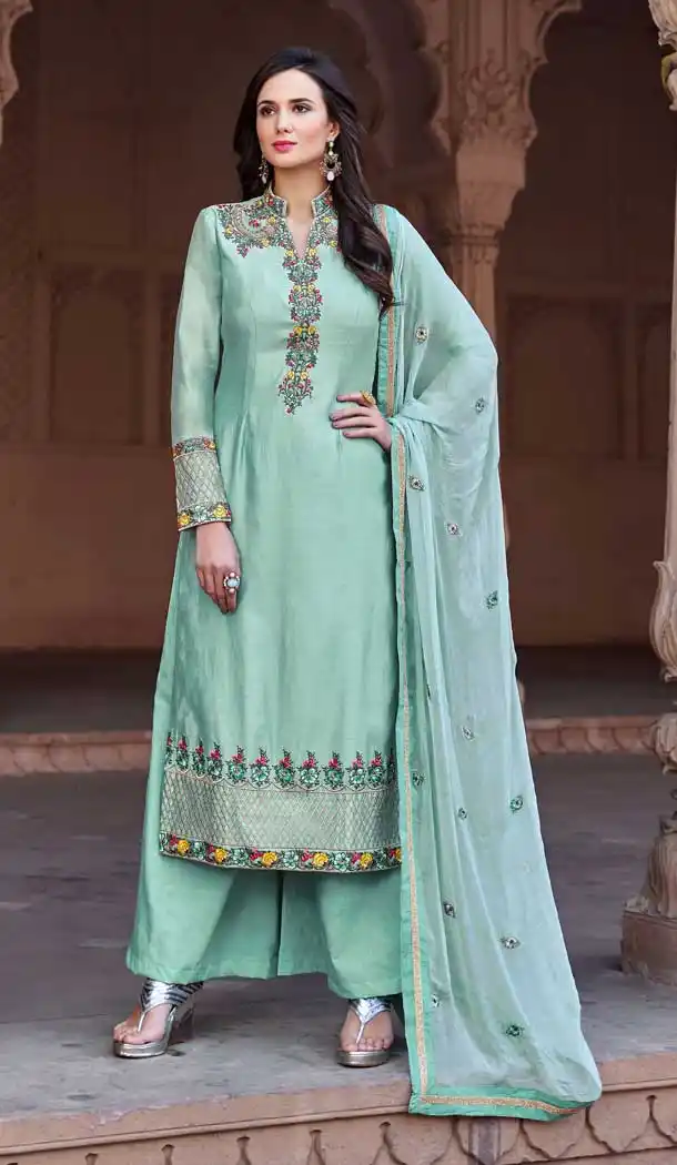 Sky Blue Color Fancy Georgette Evening Party Wear Salwar Kameez - 389258821