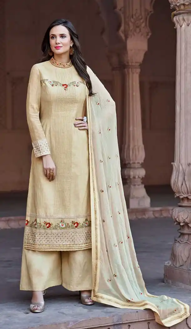 Cream Color Fancy Georgette Evening Party Wear Salwar Kameez - 389258822