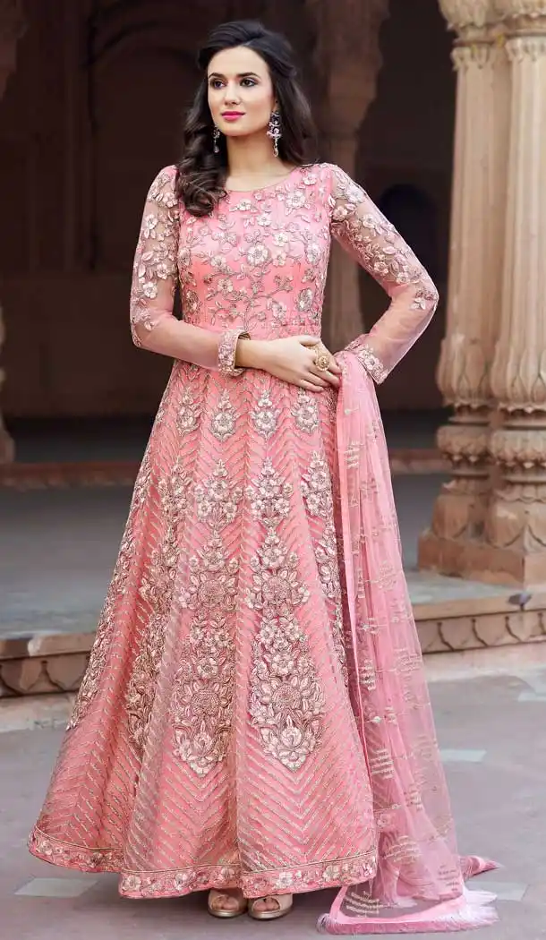 Light Blue Color Net Designer Abaya Style Pakistani Long Gown Dress - 389358823