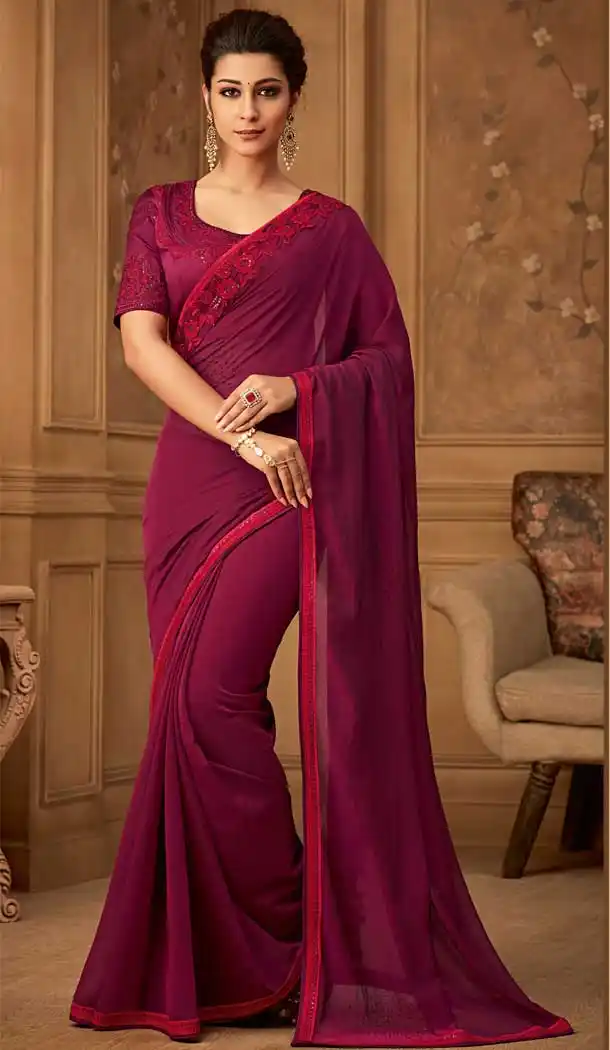 Wine Color Oracle Silk Designer Blouse with Party Wear Saree - 548068410