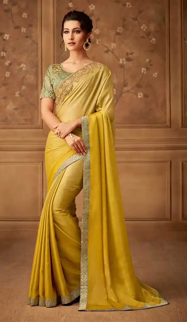 Yellow Color Oracle Silk Designer Blouse with Party Wear Saree - 548068411