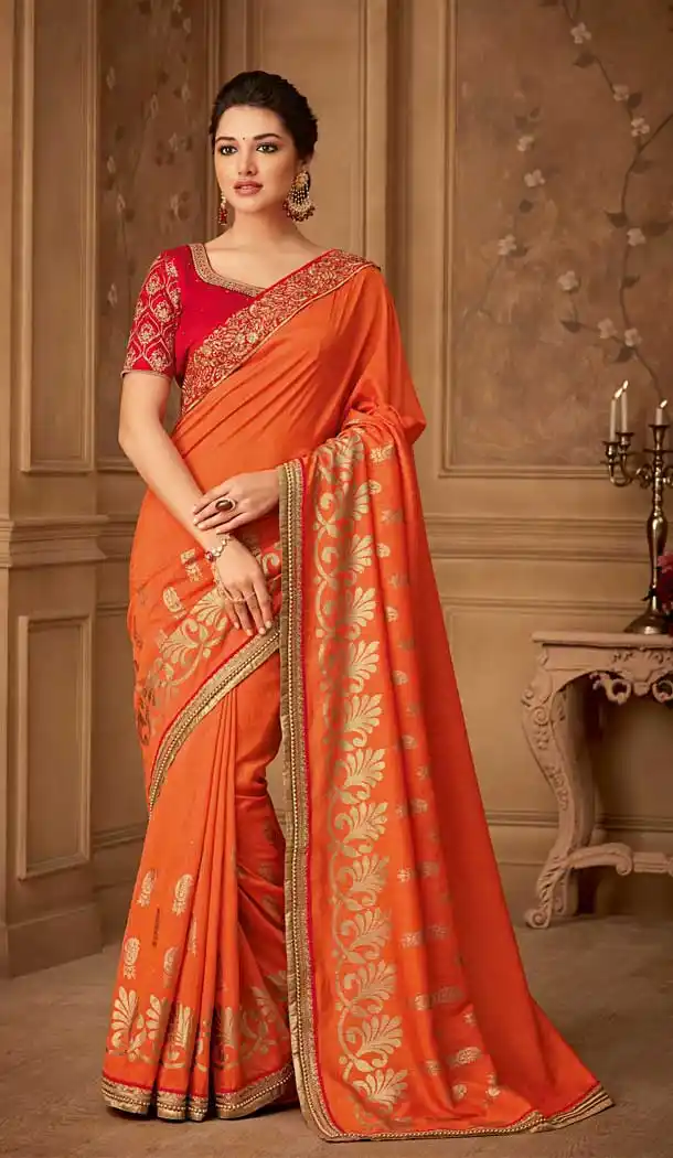 Orange Color Magestic Silk Designer Blouse with Party Wear Saree - 548068413