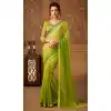 Olive Green Color Soft Chiffon Designer Blouse with Party Wear Saree