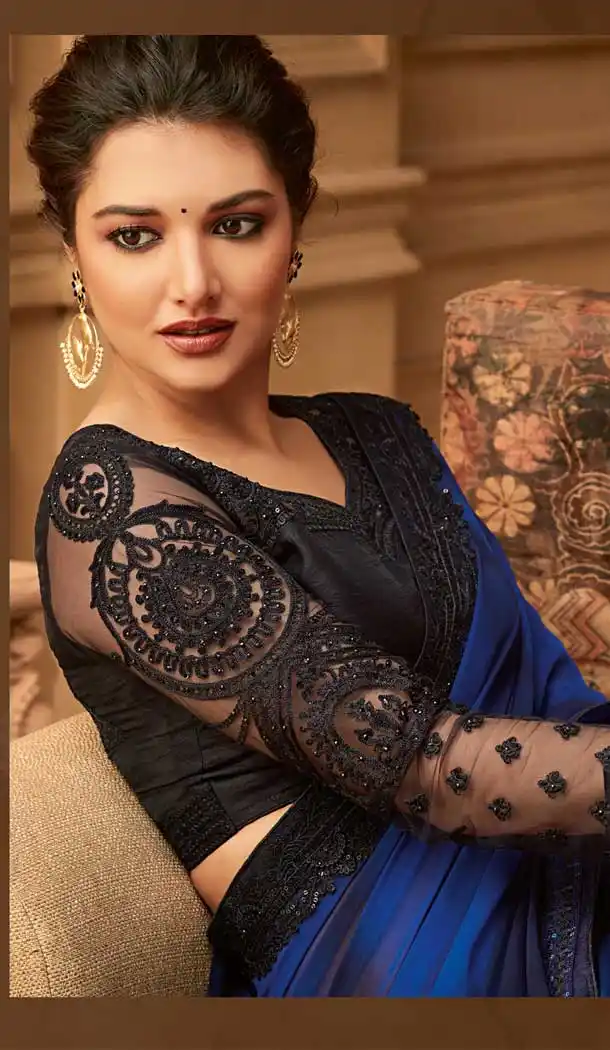 Royal Blue Color Kasab Georgette Designer Blouse with Party Wear Saree - 548068417