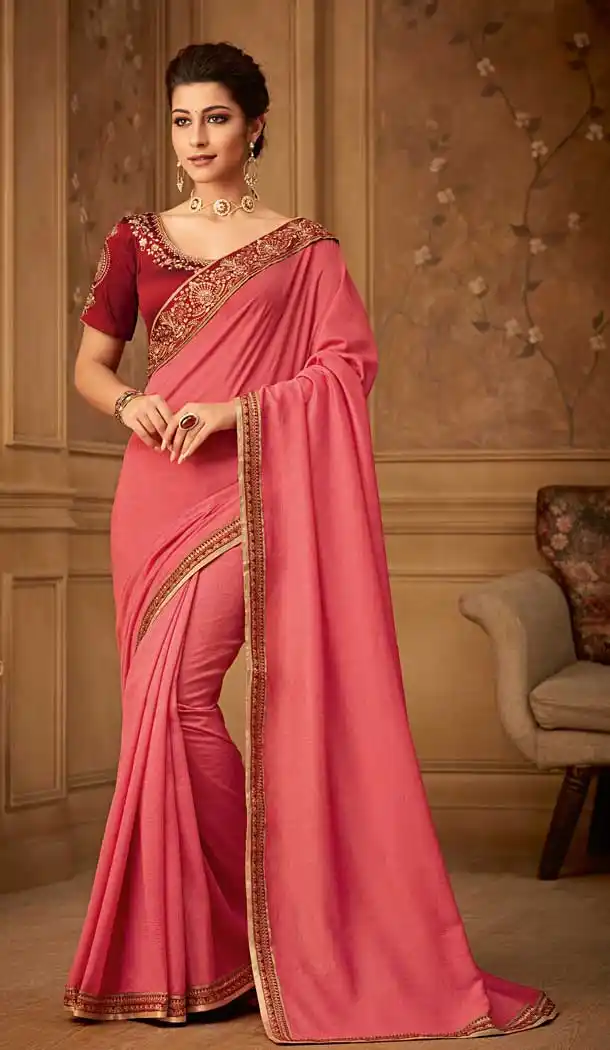Peach Color Kajrari Silk Designer Blouse with Party Wear Saree - 548068418