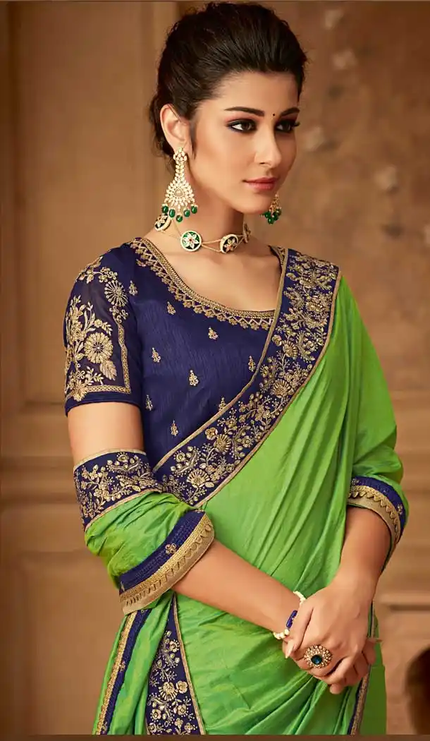 Light Green Color Magestic Silk Designer Blouse with Party Wear Saree - 548068419